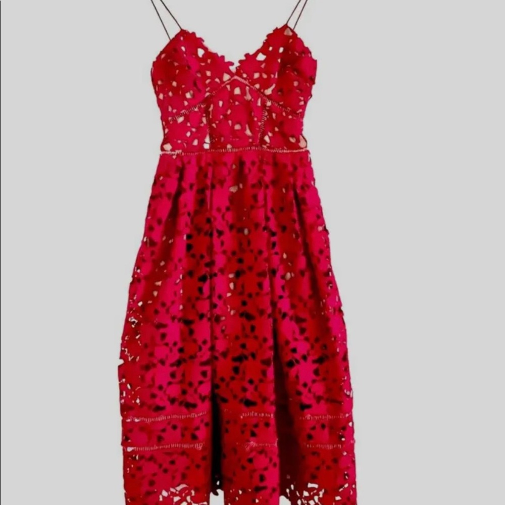 Red Lace Fit-and-Flare Spaghetti Strap Dress